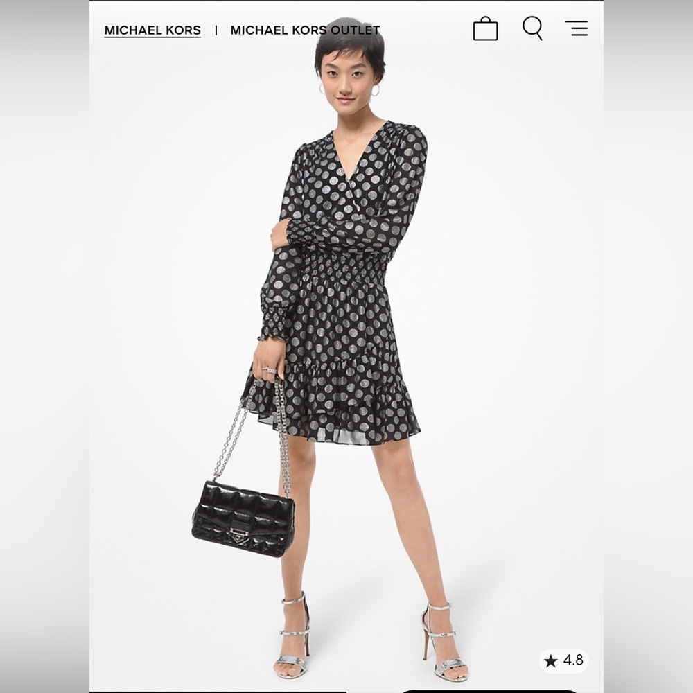 MK Metallic Georgette Ruffled Wrap Dress (L)